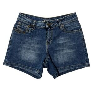 LA Blues Women Denim Shorts Blue Embellished Pockets Size 4 Casual Summer